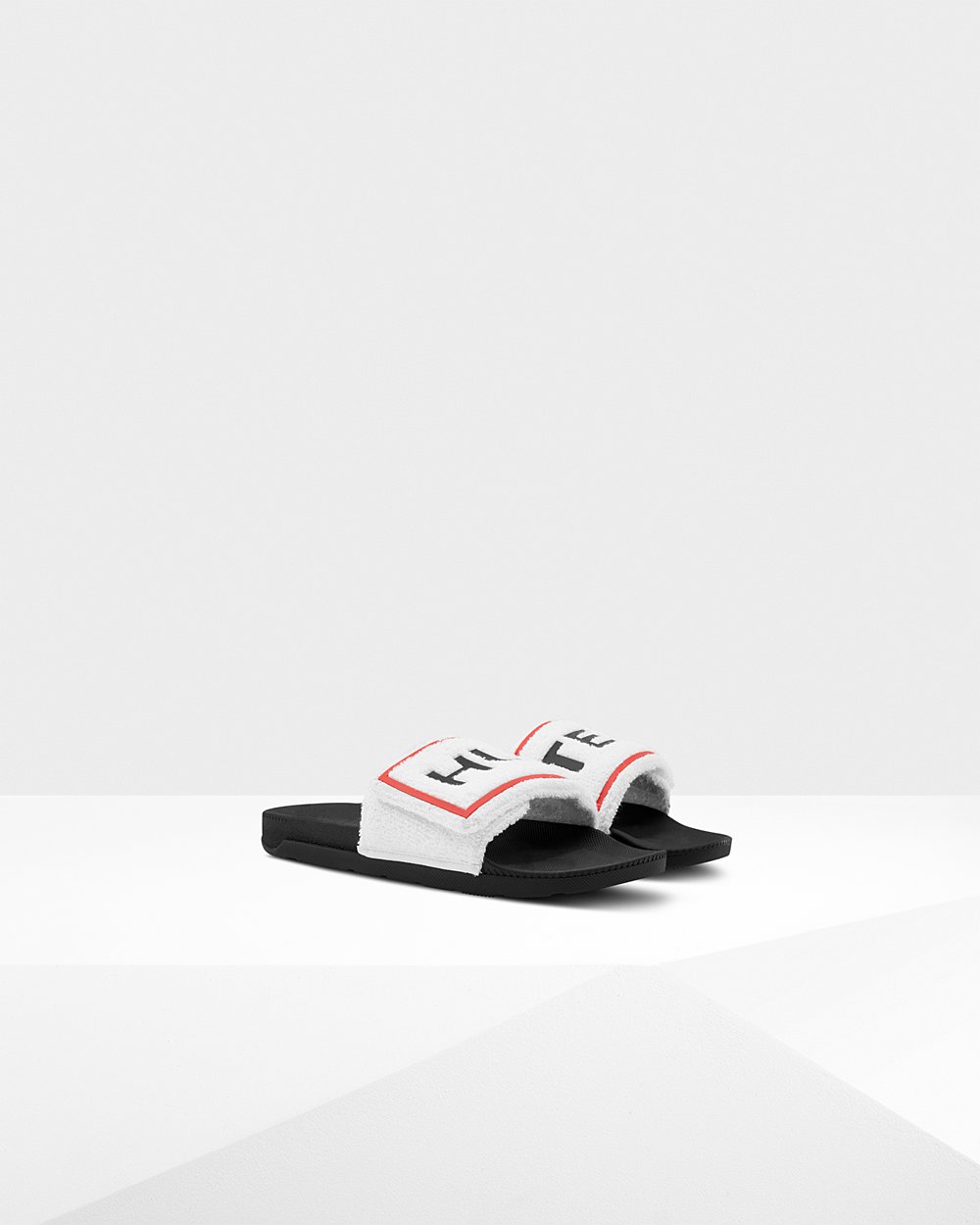 Men Hunter Original Terry Towelling Logo Adjustable | Slides Black/White | NZ-38641-DVCU